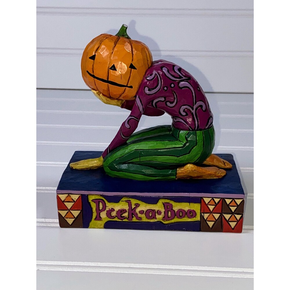 Jim Shore Halloween Peek-A-Boo Pumpkin Jack-O-Lantern Head Figurine #4005339 FLA